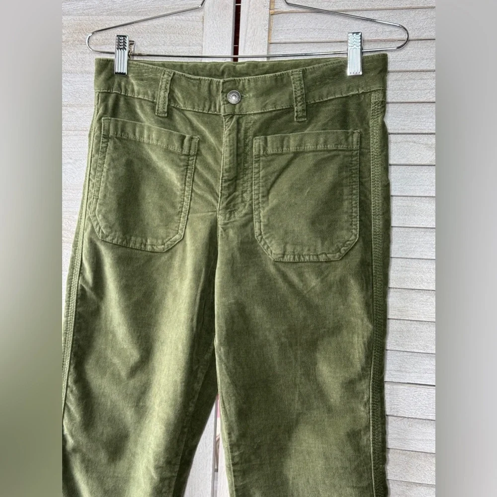 Free People High Time Velvet Crop Pants Olive Green Boho Chic Size 6